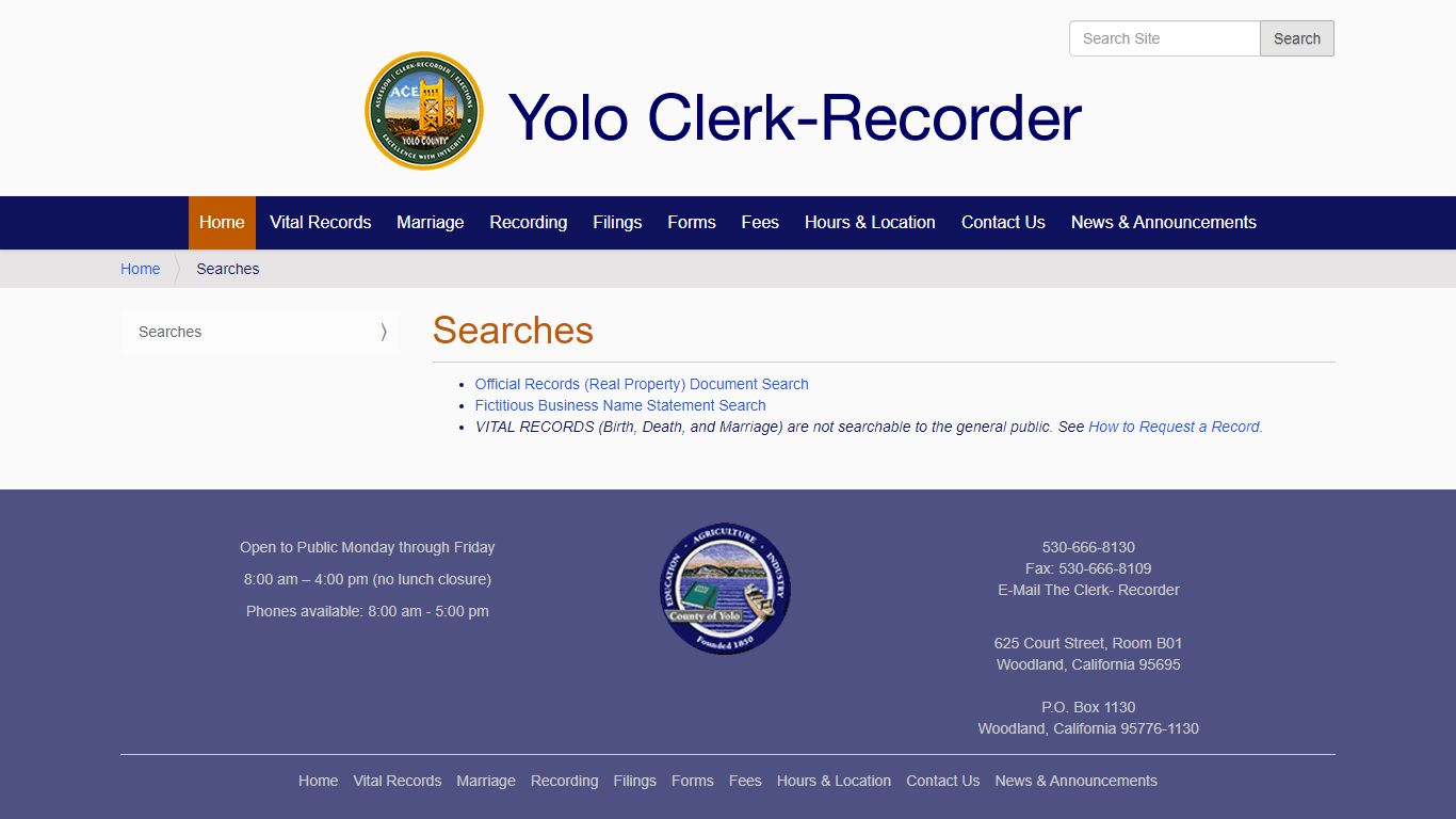 Searches — Yolo County California Clerk-Recorder